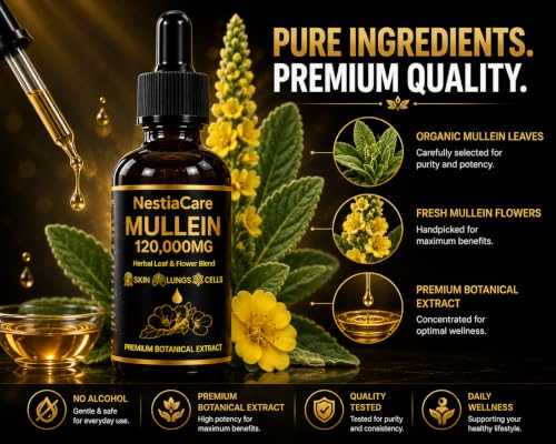 Organic Mullein Drops Lung Support – 1200mg Respiratory Wellness