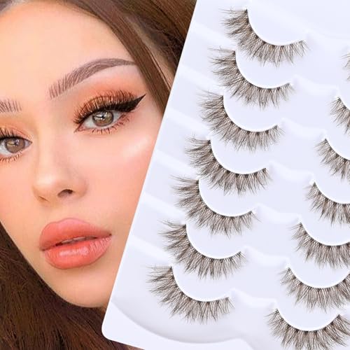 Brown False Eyelashes 7 Pairs Natural Wispy 3D Lashes