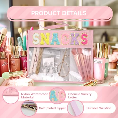 Siwara Clear Cosmetic Bag with Chenille Letters Travel Makeup Pouch