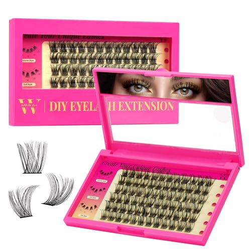 Lash Clusters 72Pcs Cluster Lashes D Curl Cluster Eyelash Extensions Mix10-16mm Individual Eyelashes Clusters Wispy DIY Eyelash Extension Thin Band For Makeup at Home by W(Babe-D-12mm£©