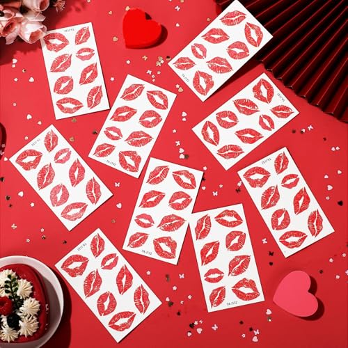 Red Lips Temporary Tattoo Stickers - 320pcs, 40 Sheets