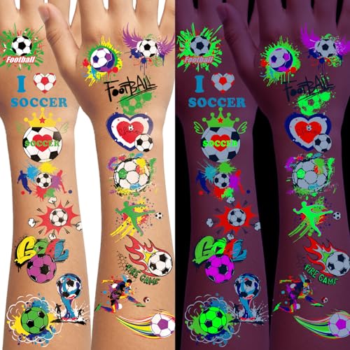 UV Glow Soccer Ball Temporary Tattoos, 60Pcs Waterproof