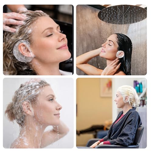 200 Pcs Disposable Waterproof Ear Covers for Shower Hair Dye & Bathing - Clear Plastic with Elastic, One Size for Adults - Creztail