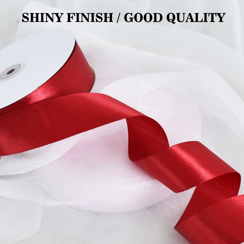 TONIFUL 1-1/2 Inch (40mm) x 100 Yards Dark Red Claret Wide Satin Ribbon Solid Fabric Ribbon for Gift Wrapping Chair Sash Valentine's Day Wedding Birthday Party Decoration Hair Floral Craft Sewing