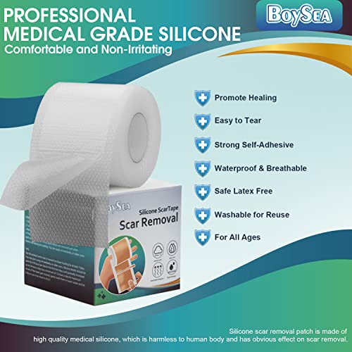 Boysea Silicone Scar Sheets (1.6" x 120") Clear Silicone Scar Tape - Scars Removal Treatment - Reusable Scar Strips for Keloid, C-Section, Burn, Surgical Scars