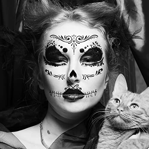 Day of the Dead Face Tattoos - 8 Sheet Sugar Skull Temporary Tattoo Kit
