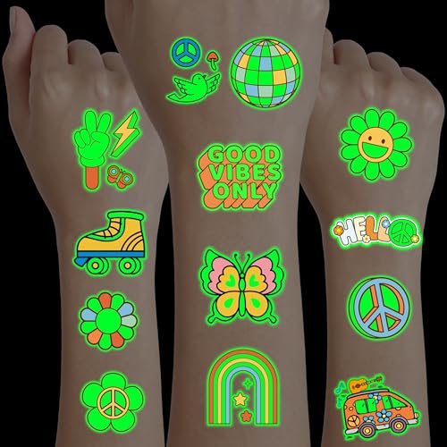 96 Groovy 70s Pre-Cut Temporary Tattoos - Retro Party Favors