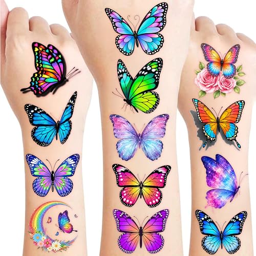 Butterfly Temporary Tattoos for Kids – 96 PCS Pre-Cut