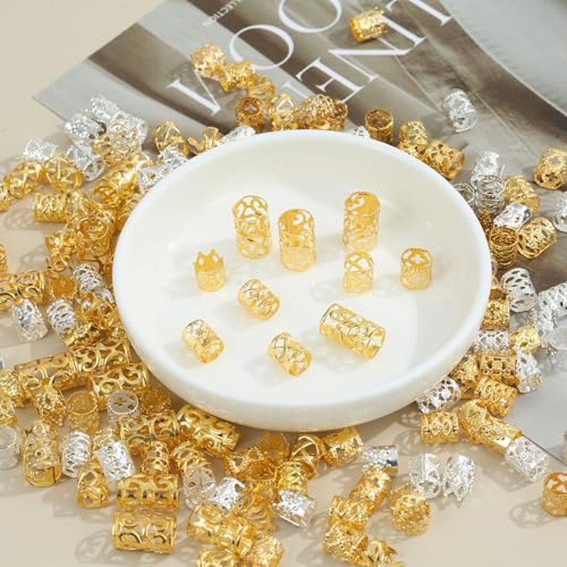 220 Pcs Gold & Silver Hair Cuffs - 12 Styles Braid Jewelry Set