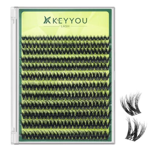 KEYYOU Lash Clusters 3D Effect Volume Eyelash Clusters Flaunt Style 144PCS D Curl Flora Wispy Look LengthLock 8?18mm Mix Ultra-Thin Black Band (PuffSilk V3D01)