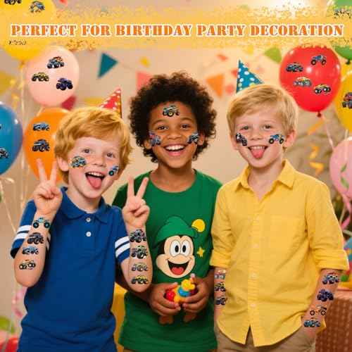 100 Pcs Monster Truck Temporary Tattoos for Kids, £¨2'' x 2''£©Individually Wrapped Tattoos, Car Themed Birthday Decorations, Party Favors Supplies