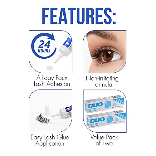 DUO Eyelash Glue ? Clear Lash Adhesive for Strip Lashes, Long-Lasting and Waterproof, 0.5 oz, 2 Pack