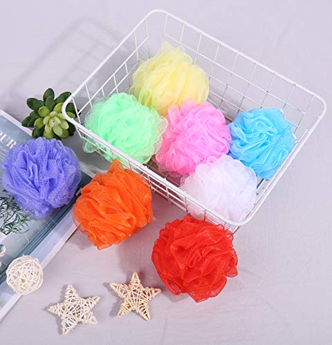 Bath Sponges 8-Pack Colorful Mesh Pouf Exfoliating Scrubber