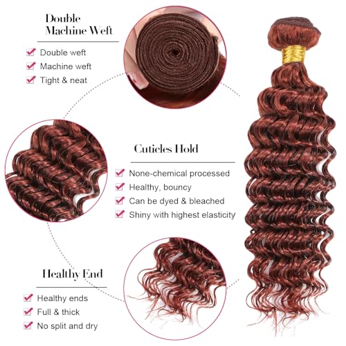 Color 33 Auburn Brown Deep Wave Human Hair Bundles 28in