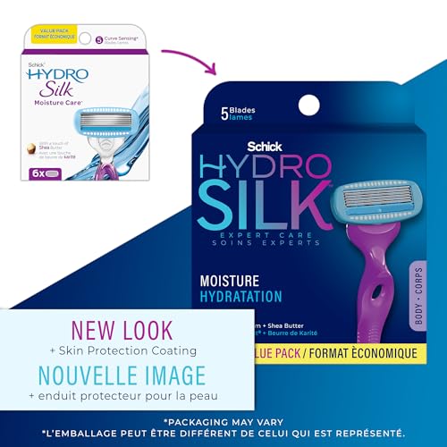 Schick Hydro Silk Moisture Razor Blade Refills,| 5-Blade Moisturizing Razors for Women | Womens Moisturizing Razor Refills,6 Count (Pack of 2)