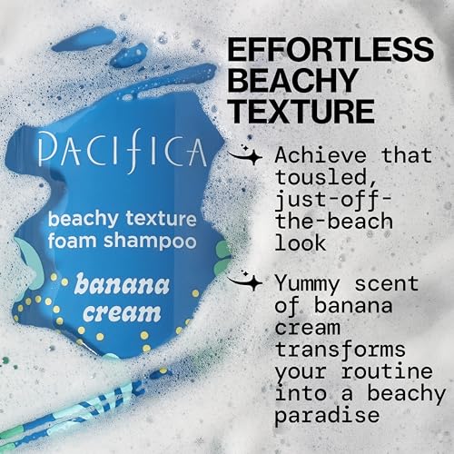 Pacifica Banana Cream Beachy Texture Foam Shampoo ? Texturizing Foaming Shampoo for Beachy Waves, Adds Volume & Tousled Look, Sulfate-Free Deep Clean Beauty Vegan & Cruelty-Free Dermatologist Tested