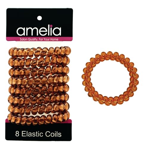 8 Large Smooth Elastic Hair Coils, 2.5in Diameter, Large Size, Brown Color, Gentle on Hair, Stong Hold and Minimizes Dents and Creases!