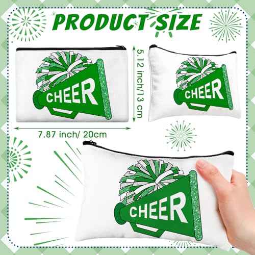20 Pcs Cheer Makeup Bag Cheer Teams Gifts Canvas Makeup Case Cheerleader Teams Gifts Zipper Pouch for cheerleading Teammates Party Supplies(Green)