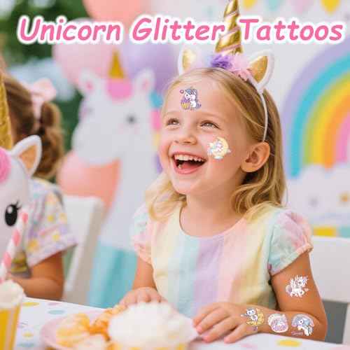 Mermaid Unicorn Glitter-Tattoos for Girls - 180Pcs Butterfly Individually Glitter Tattoos Temporary for Kids Pre-cut Design Waterproof Goodie Bags Stuffers School Birthday Party Favors Supplies Decor