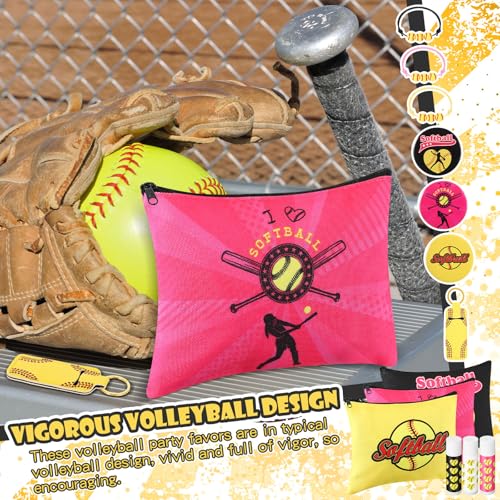 60 Pcs Softball Team Gifts for Girls Include 12 Softball Makeup Bags 12 Lip Balm 12 Makeup Mirrors 12 Lipstick Holder Keychains 12 Adjustable Bracelet for Sports Lovers