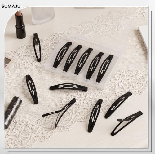 20 Black Snap Hair Clips for Women & Girls - 2.36 Inch Barrettes