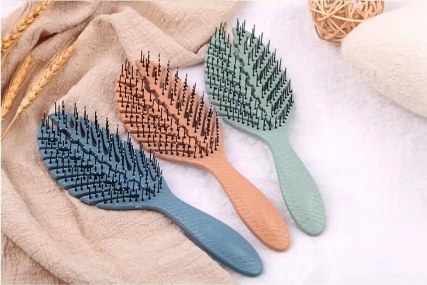 Natural Detangler Hair Brush for Wet and Dry Hair, All Hair Types - Eco-Friendly and Sustainable - Made from 100% Recycled Wheat Straw (Blue)