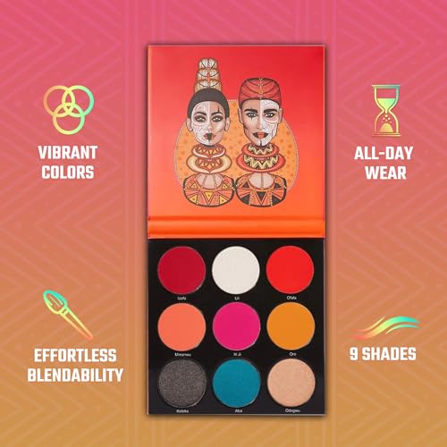 Juvia's Place Palette The Festival - Bold Coral, Red, Glittery Neutrals, Shades of 9, Bold and Fiery Palette, Pigmented Makeup Palette Eye Color & Shine