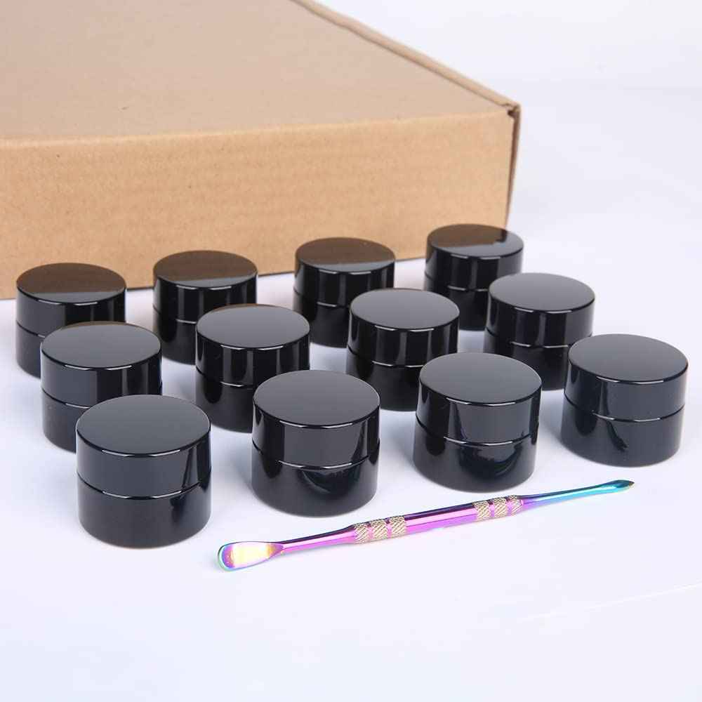 MOFIST 5g Thick Black UV Protection Small Glass Jars with Lids 5ml Concentrate Jars for Airtight Storage Wax Leaf Salve Cream Refillable Containers Jar (A capacity: 5ml 12PCS)