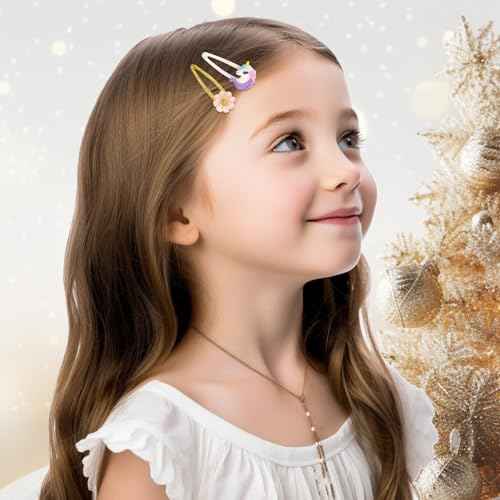 8Pcs Flower Hair Clips for Girls, Butterfly Metal Snap Clips,Cute Glitter Toddler Girls Unicorn Hair Accessories for Children, Infants, Toddlers, Kids - Flower