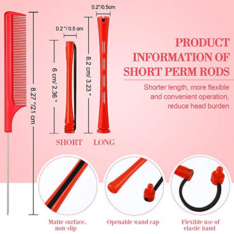 48 Pieces Hair Perm Rods Cold Wave Rollers with Rat Tail Comb