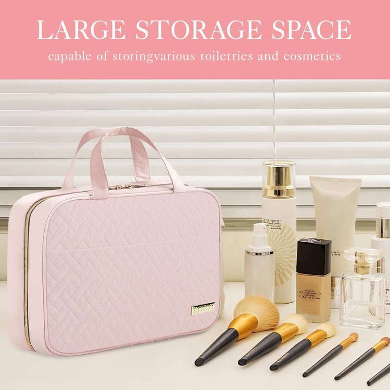 HOTOR Hanging Toiletry Bag - Waterproof Travel Makeup Organizer, Medium Pale Pink