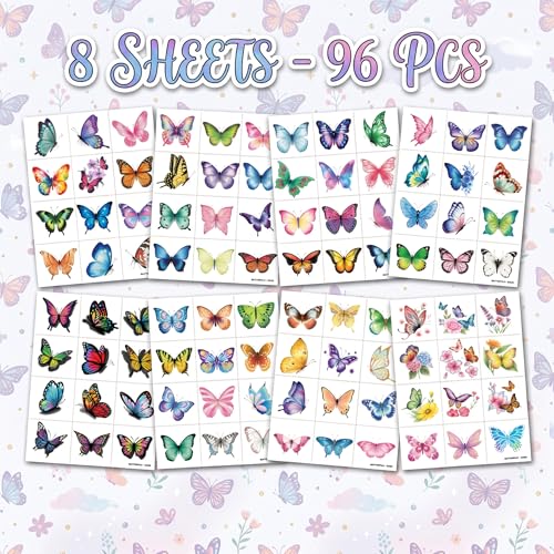 96 PCS Butterfly Flower Temporary Tattoos for Kids