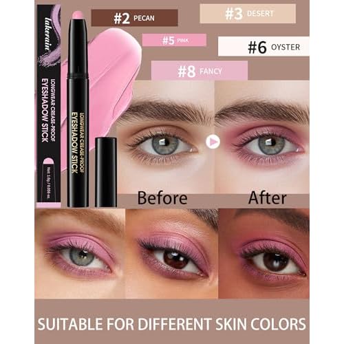 Eyeshadow Stick Waterproof, Cream to Powder Long Lasting Eye Shadow Stick Buildable& Blendable,Shimmer Matte Crayon Eyeshadows Pencil Eyes Highlighter Eyeliner Sticks Makeup,Vegan & Cruelty-Free-03