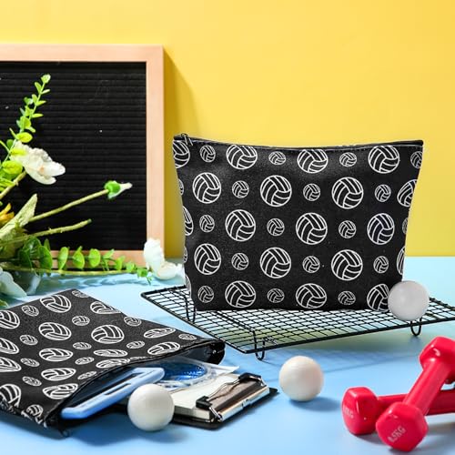 10 Pcs Volleyball Makeup Bag Volleyball Cosmetic Bag Canvas Volleyball Gift Bag Toiletry Pouch with Zipper Volleyball Team Gifts Travel Cosmetic Pouch Volleyball Accessories for Women Party