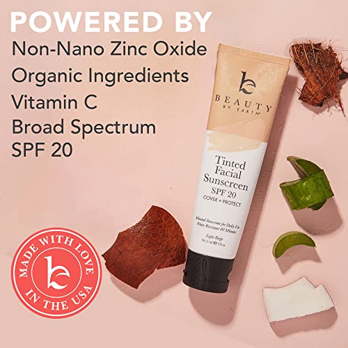 Tinted Sunscreen for Face - SPF 20 With Natural & Organic Ingredients Broad Spectrum Sunblock Lotion, Tinted Moisturizer Zinc Oxide Sunscreen Face for Skincare, Facial Sunscreen (Light Beige)