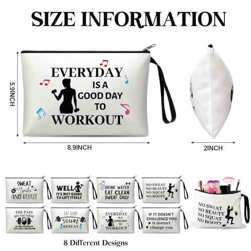 8 Pcs Workout Cosmetic Bags Workout Gifts Funny Sports Lover Gym Gifts Gym Fitness Makeup Bags for Women Body Builder Zipper Pouch for Fitness Bodybuilding Lovers