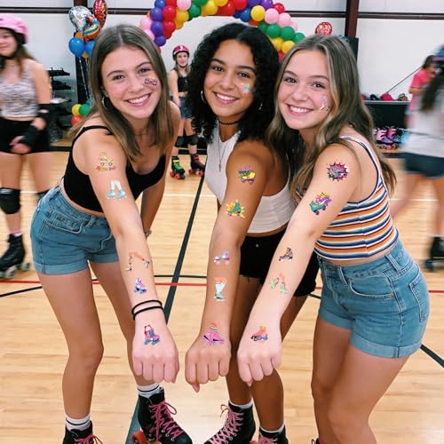 Roller Skate Temporary Tattoos,20 Sheets 200 Pieces Roller Skate Themed Tattoos Stickers Party Decoration Supplies for Adults