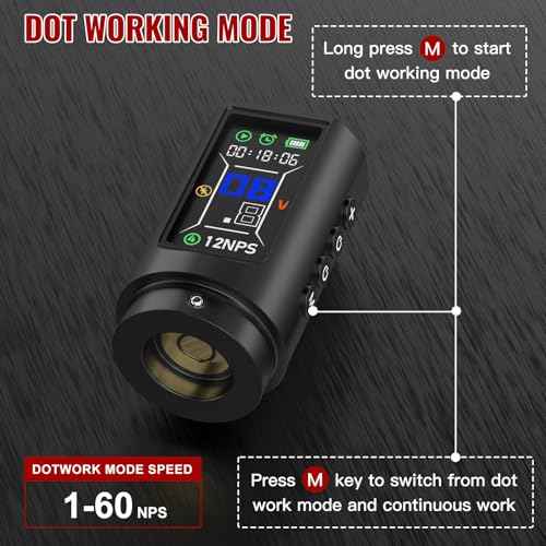 Wormhole Tattoo Gun Tattoo Kit Smart Tattoo Pen With Dot Working Mode, JUMP-START MODE, Memory And Timing Function Wireless Aluminum Alloy Tattooing Equipment For Professional Artists - Black