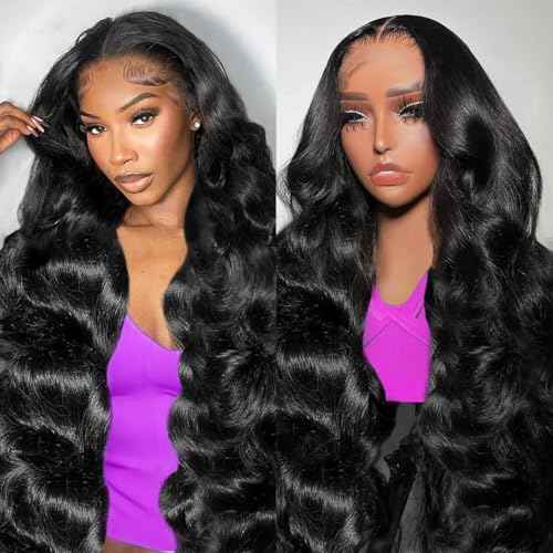 30 Inch 13x6 Body Wave Lace Front Wigs Human Hair 200 Density HD Transparent Lace Frontal Wigs Pre Plucked with Baby Hair Body Wave Glueless Wigs Human Hair for Women Natural Black
