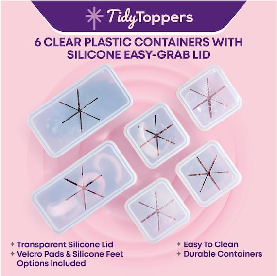 6-Piece Clear Plastic Drawer Organizer Set with Silicone Lids for Accessories Storage