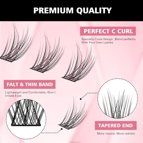 DIY Lash Clusters, Individual Lashes Extensions Wispy Cluster Lashes 8-16mm Mix Lengths C Curl 0.07mm Thickness Eyelash Clusters Home Use False Eyelashes Apply Under Your Lashes