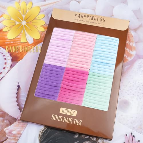 Kanprincess No-Damage Nylon Hair Ties - 100PCS Macaron Colors, Gentle & Secure Hold for Women & Kids