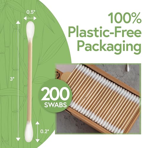 Jenvita 100% Bamboo Cotton Swabs (200 Pack) - Double Tipped Eco Buds