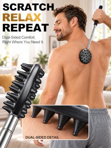 TUKUOS Black Telescoping Back Scratcher with 5 Interchangeable Heads - Gift for Men