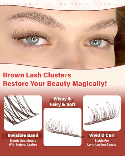 Brown Lash Clusters 10-14MM Natural Eyelash Extensions Clear Band
