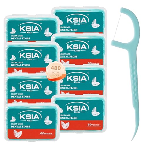 KSIA Dental Floss Picks, 480 Count with 8 Portable Cases