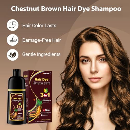 IIIMEIDU Chestnut Brown 3-in-1 Hair Dye Shampoo for Gray Hair Coverage