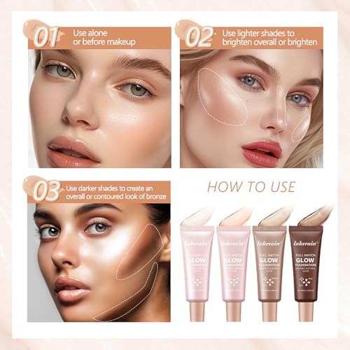 Multi-purpose Glow Liquid Foundation Makeup,Full Match Highlighter Makeup for Face Body,High Coverage Lightweight Long-Lasting Foundation,Wear Alone for Bright Shiny Finish(#2)