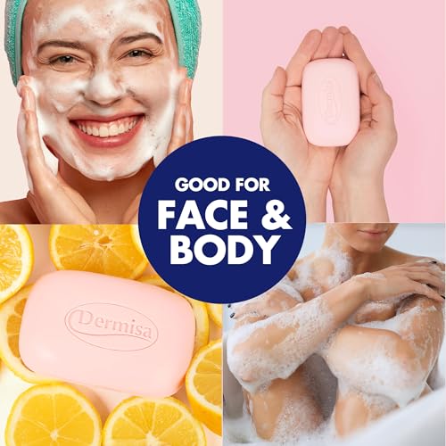 Dermisa Super Plus Brightening Bar Soap with Hyaluronic Acid, Lemon and Cranberry Extract, Maximum Moisture Soap for Even Skin Tone and Elasticity, 3.0 Oz