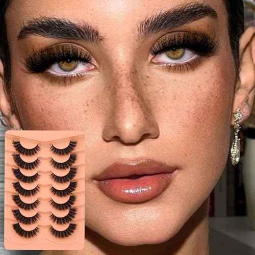 False Eyelashes Full Mink Lashes Long Eyelashes 200D Wispy Thick Russian Strip Lashes Cat Eye Volume Lash Strips D Curvature Dramatic 7 Pairs Fake Lash Extensions by Boahankuke